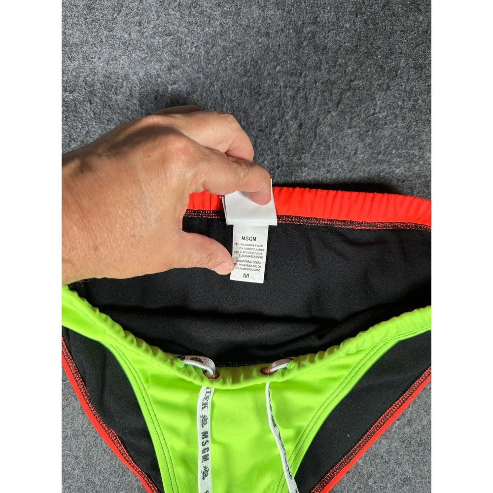 Sundek MSGM Mens Swim Briefs Neon Green Orange Logo Trunks Size M 2840MF200S
